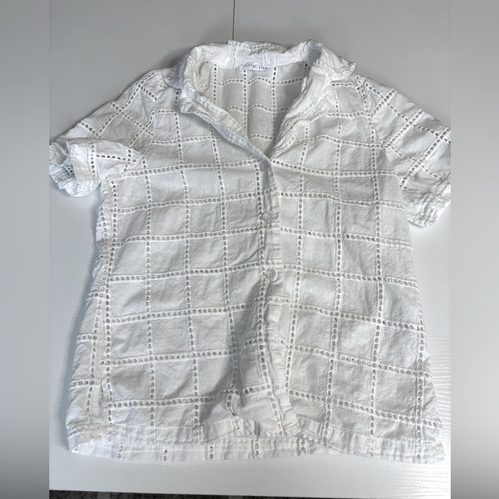 Little Lies White Eyelet Short Sleeve Button Down Shirt Size Xs